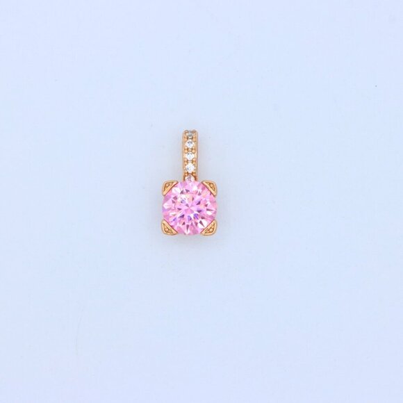 "Elegant Pink Round Pendant with Gold Plated Sparkling Bail Detail, XPPT1720 - Picture 11 of 13